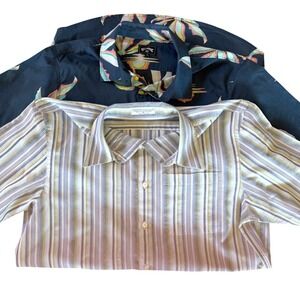 Men's Medium Shirt Bundle Lot Billabong Surf + Geoffrey Beene Stripe Button Down